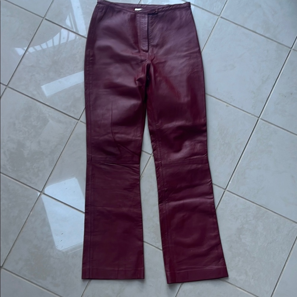 Chic Burgundy Leather Pants